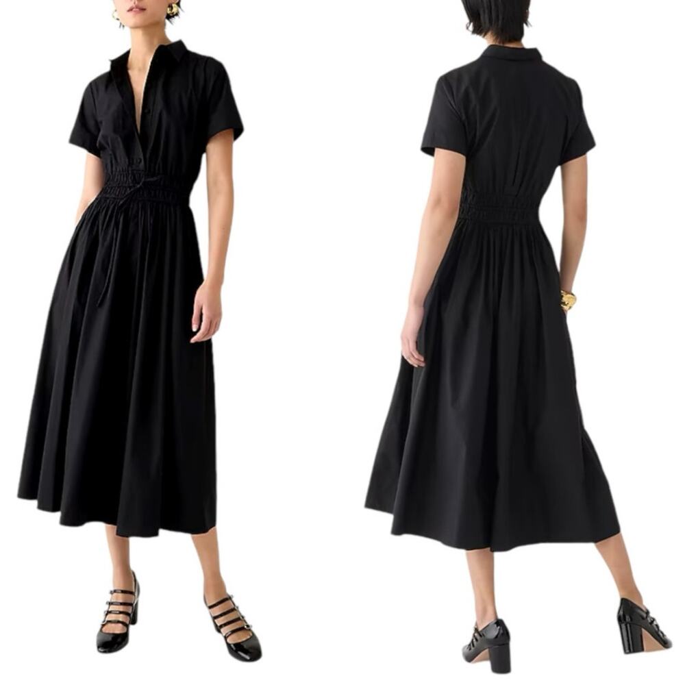 J.Crew Elena shirtdress in cotton poplin black BY832 size 18 NWT